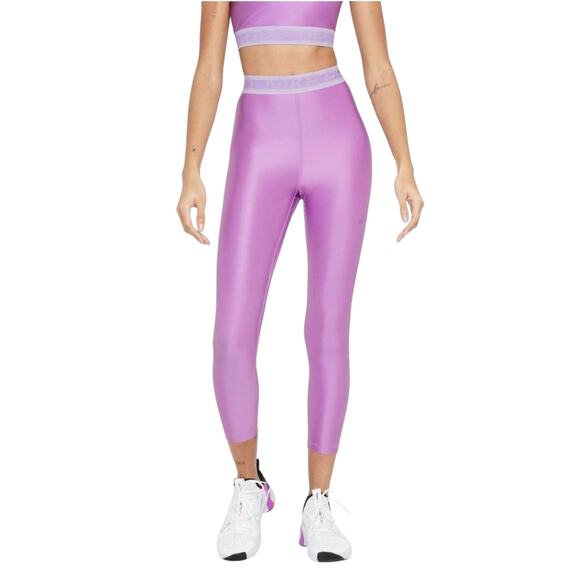 Nike Women's Pro Dri Fit High Waisted 7/8 Length Training Purple Leggings Size L - Picture 1 of 11